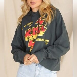 DAYDREAMER‎ Women's Return of Kiss Cropped Graphic Hoodie Vintage Black Size XS